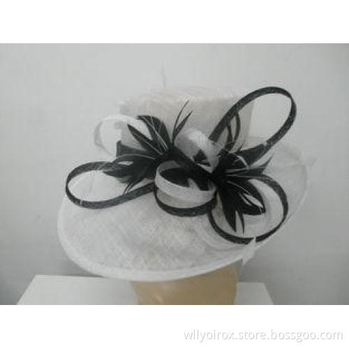 Fashion Beauty White Sinamay Ladies Hats With Combo Feather